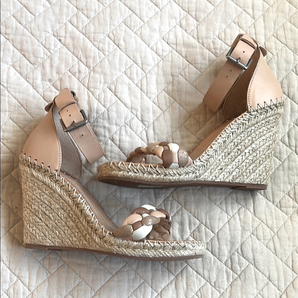 Nude Braided Espadrille Wedge Sandals with Ankle Strap - Picture 5 of 11
